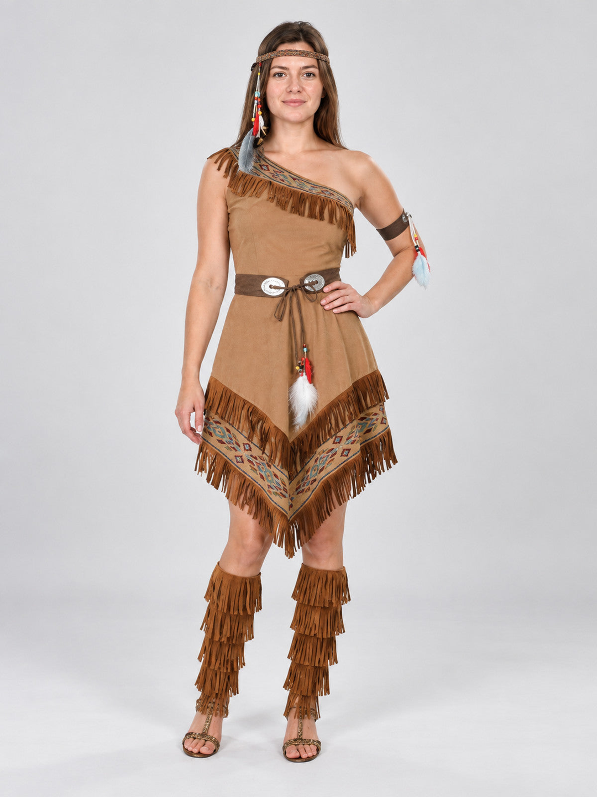 Fringed Native American Style Costume, Beige