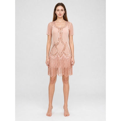 Gatsby-Style Evening Dress with Fringe and Sequins