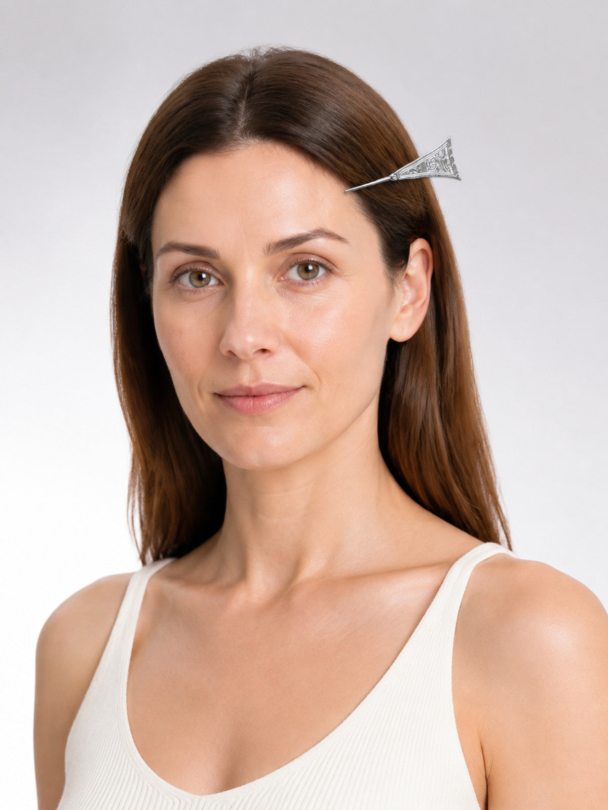 Silver Hair Clip with Carved Ornament main product view