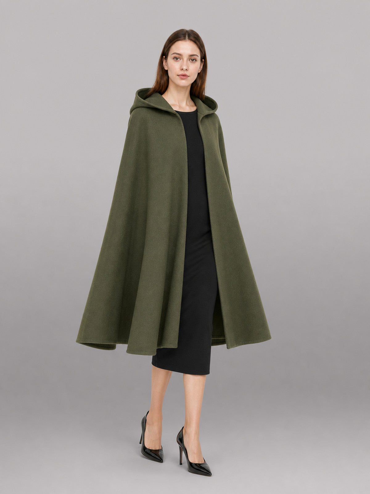 Olive Green Costume Cloak with Hood front view