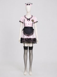 Short Lace Maid Uniform, Pink and White