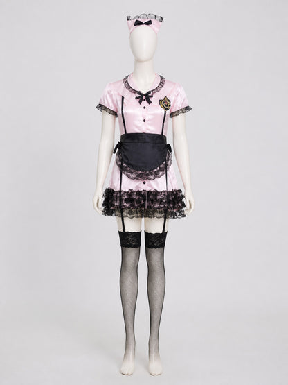 Short Lace Maid Uniform, Pink and White on-model view