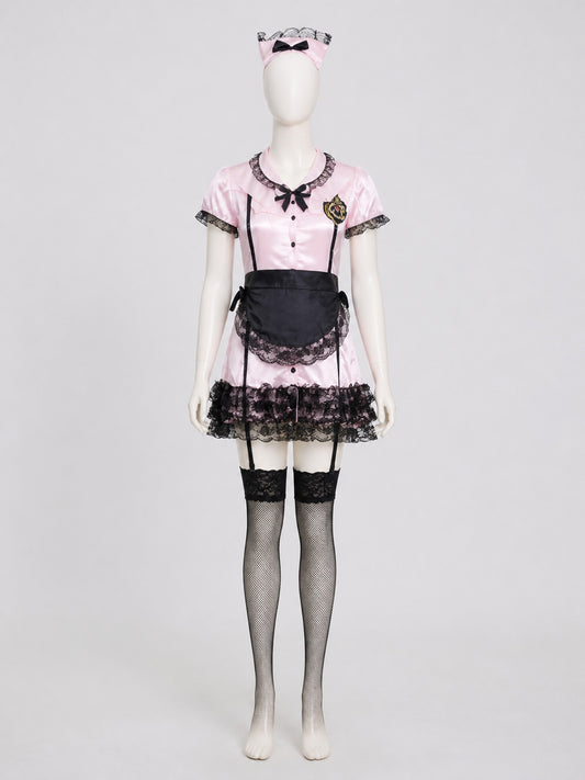 Short Lace Maid Uniform, Pink and White on-model view