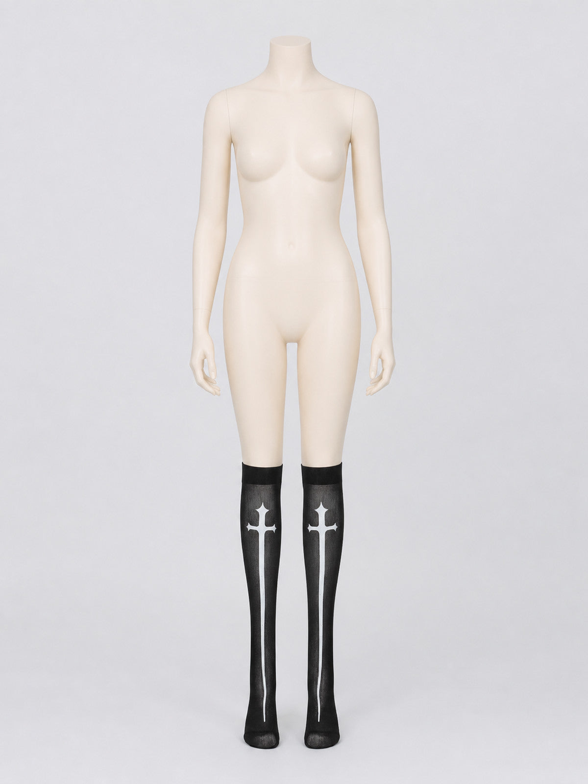Gothic Knee-High Socks with White Crosses on-model view