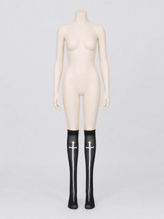 Gothic Knee-High Socks with White Crosses