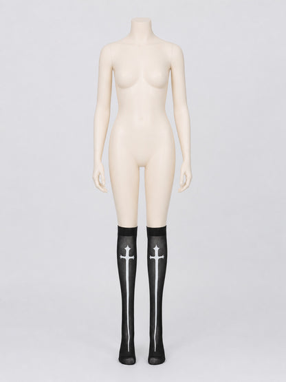 Gothic Knee-High Socks with White Crosses on-model view