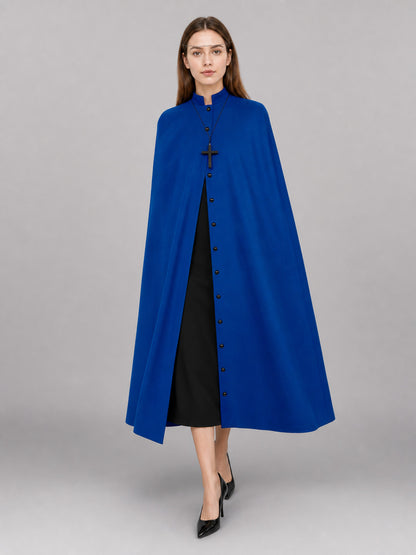 Long Blue Carnival Cloak with Cross front view