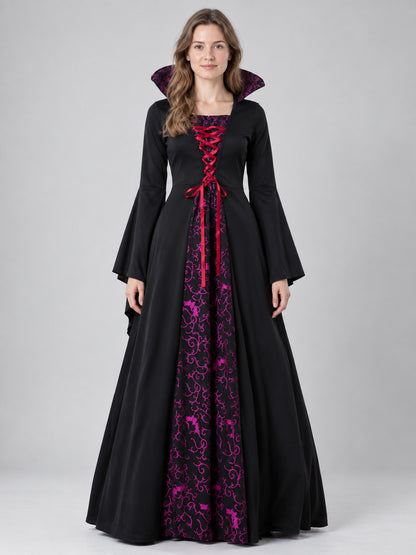 Long Gothic Dress with Lacing and High Collar