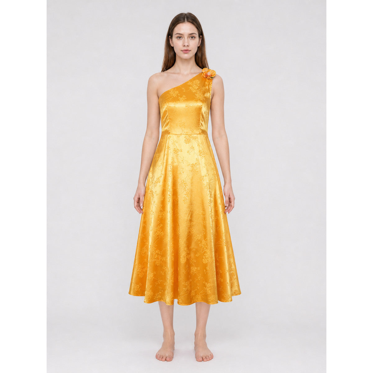 Yellow cosplay dress with floral accents