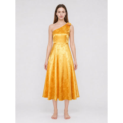 Yellow cosplay dress with floral accents