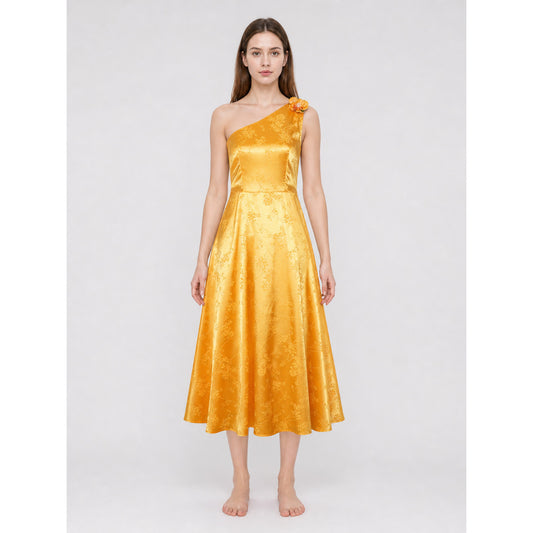 Yellow cosplay dress with floral accents
