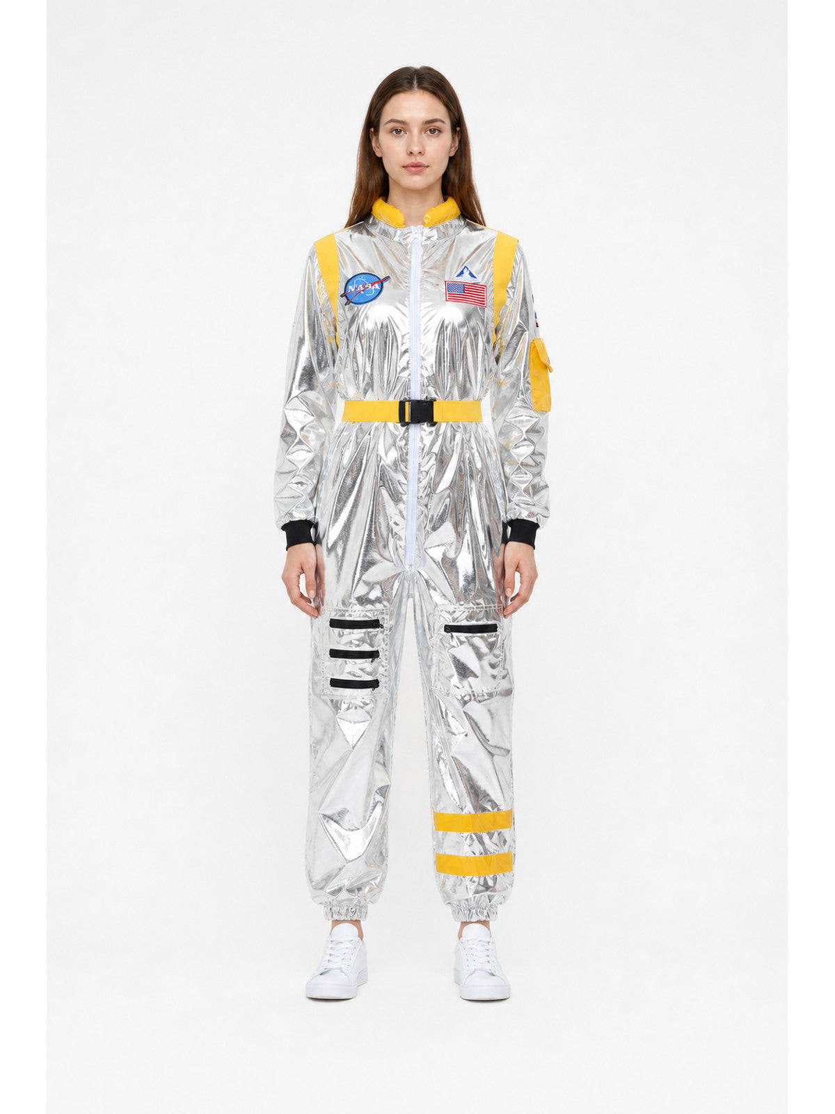 Silver Astronaut Jumpsuit with Patches main product view