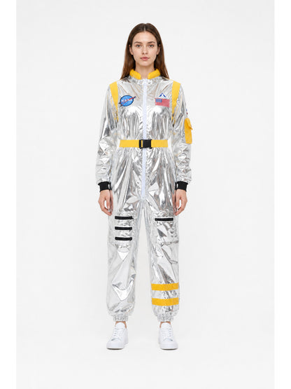 Silver Astronaut Jumpsuit with Patches main product view