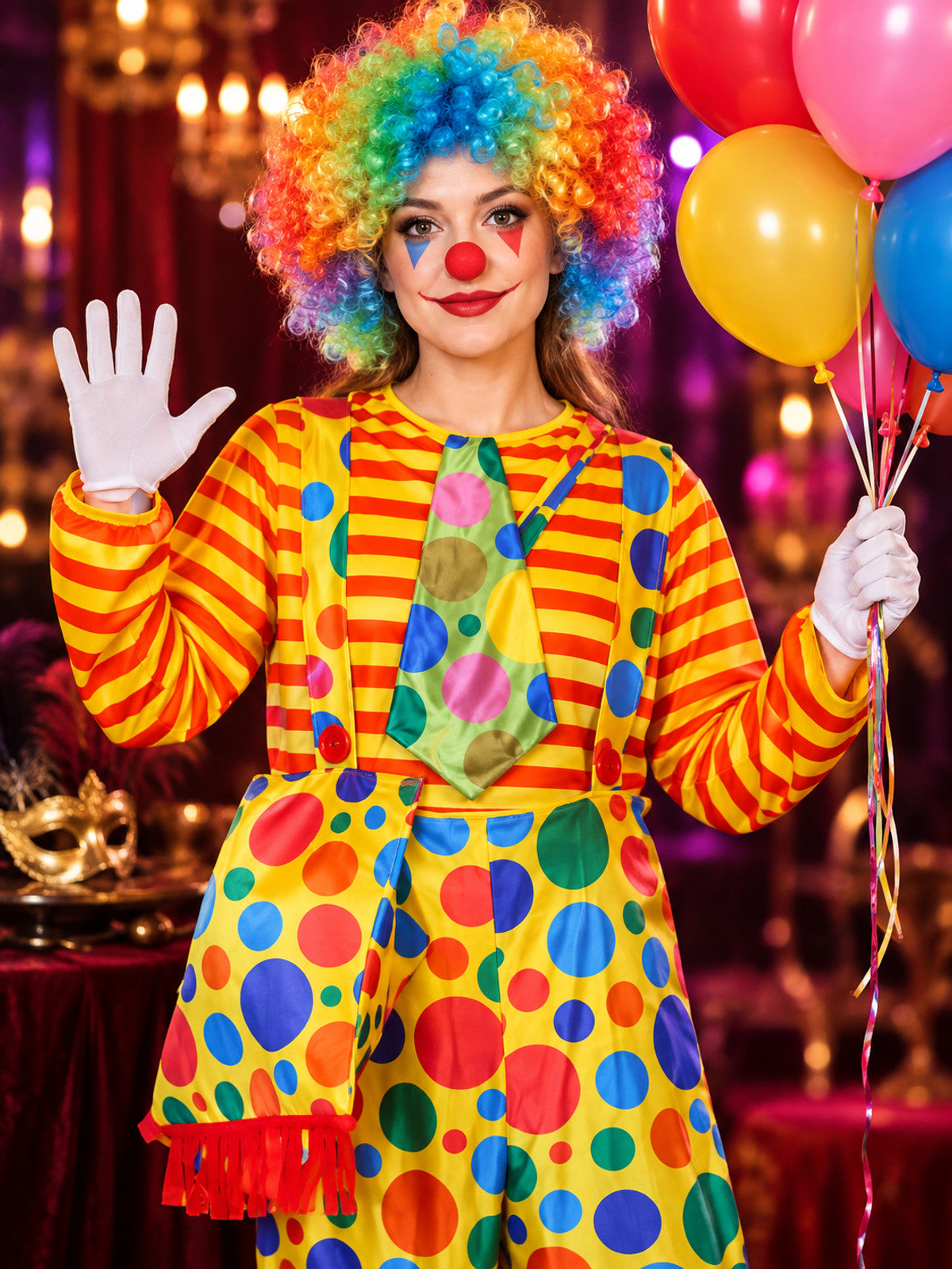 Adult Clown Costume, 11 Pieces, Polka Dot