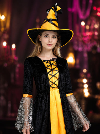 Witch Costume Dress with Hood for Halloween on-model view
