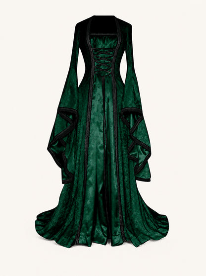 Women's Long Medieval Dress with Flare Sleeves main product view