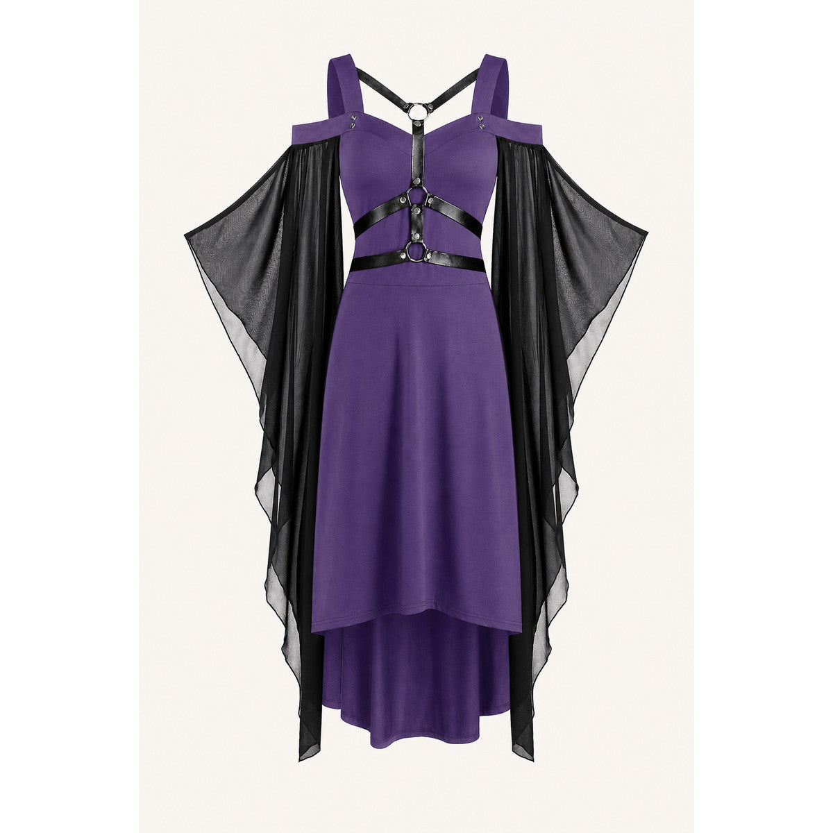 Purple Dress with Cape and Straps for Halloween on-model view