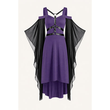 Purple Dress with Cape and Straps for Halloween on-model view