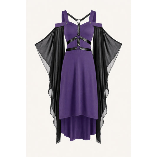 Purple Dress with Cape and Straps for Halloween on-model view