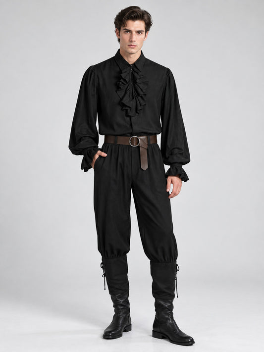 Vampire Costume: Black Ruffle Shirt, Pants, Belt