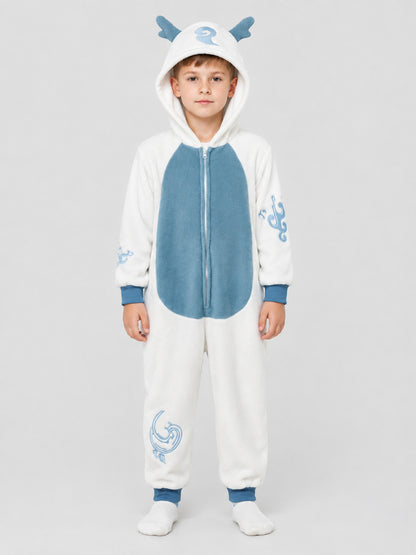 Kids' Hooded Pajama Jumpsuit with Blue Inserts