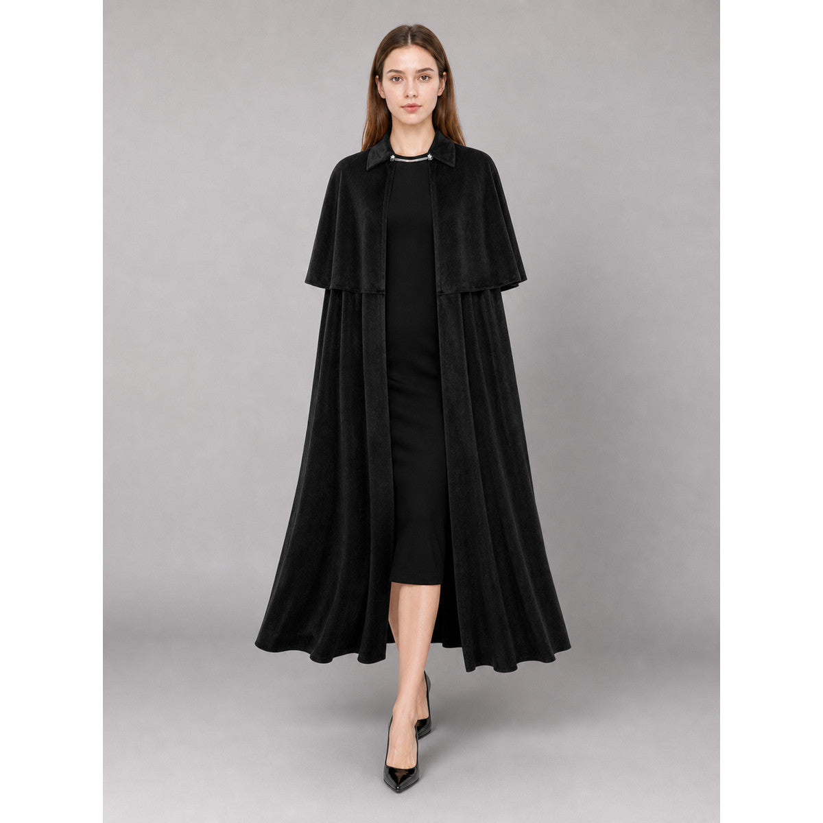 Black Carnival Cloak with Turn-Down Collar