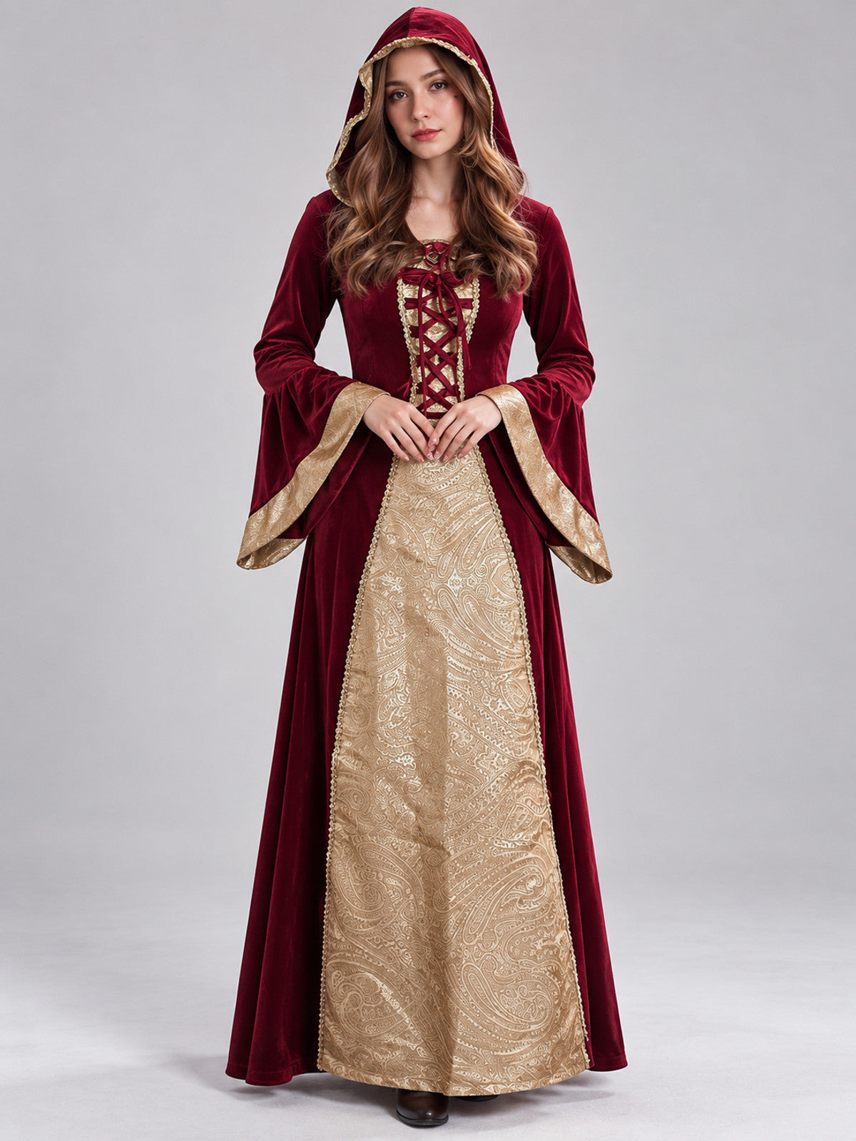 Burgundy Witch Costume with Gold Trim