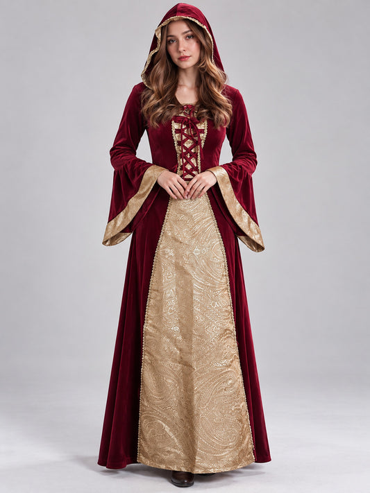 Burgundy Witch Costume with Gold Trim