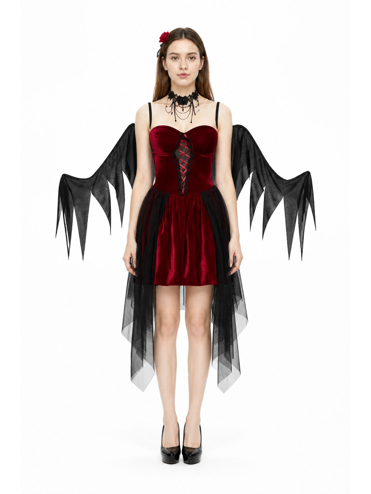 Black and Red Halloween Dress with Wings main product view