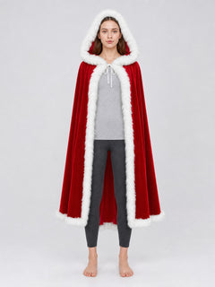 Red Christmas Hooded Cape with Fur Trim