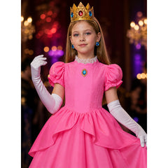 Kids Princess Peach Costume Dress Set with Crown & Gloves Halloween Costume