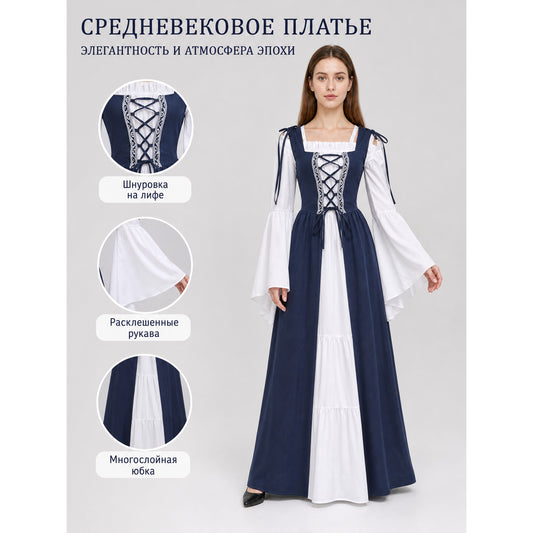 Medieval-Style Dress with Square Neckline