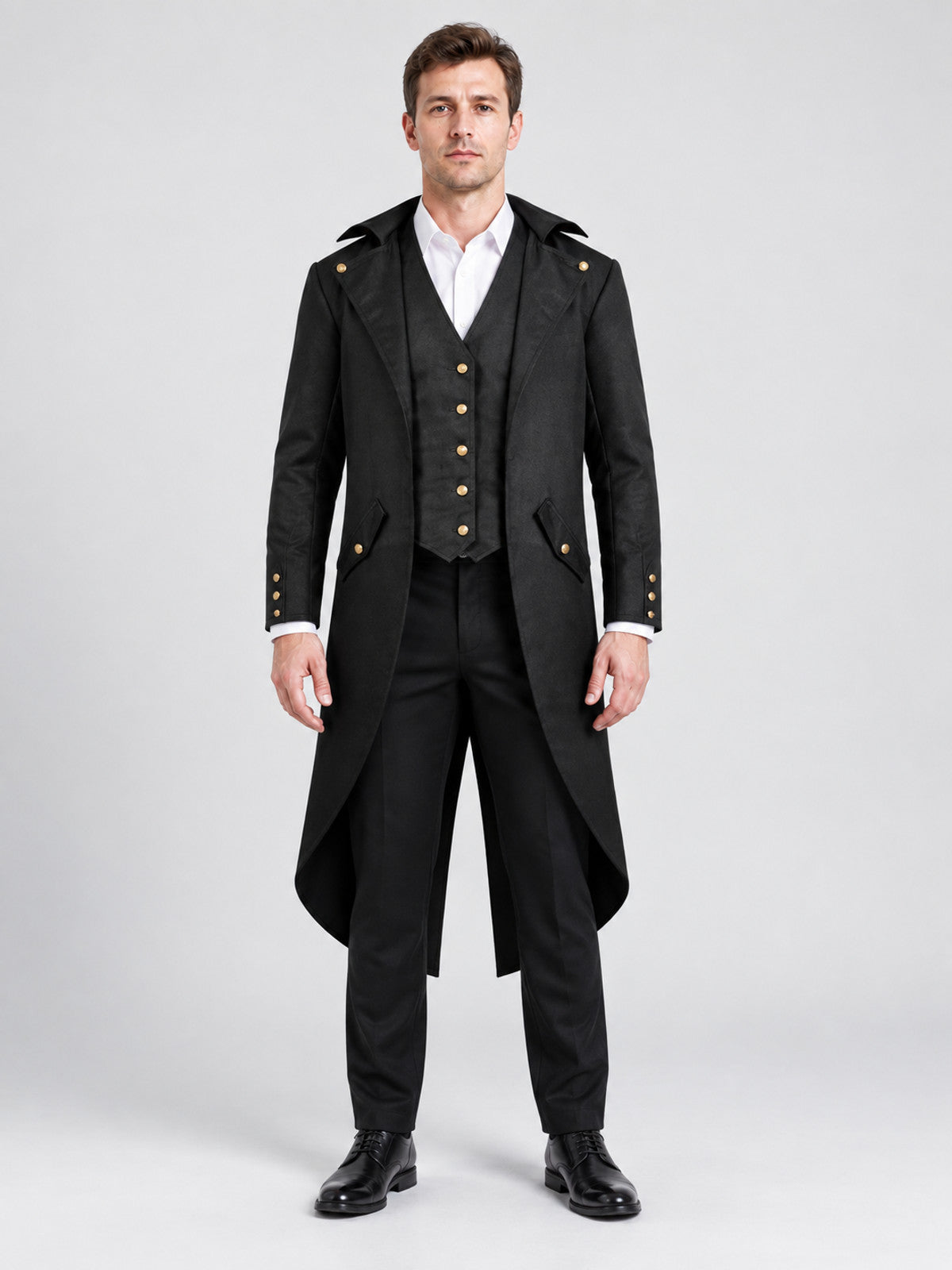 Black Long Tailcoat with Gold Buttons