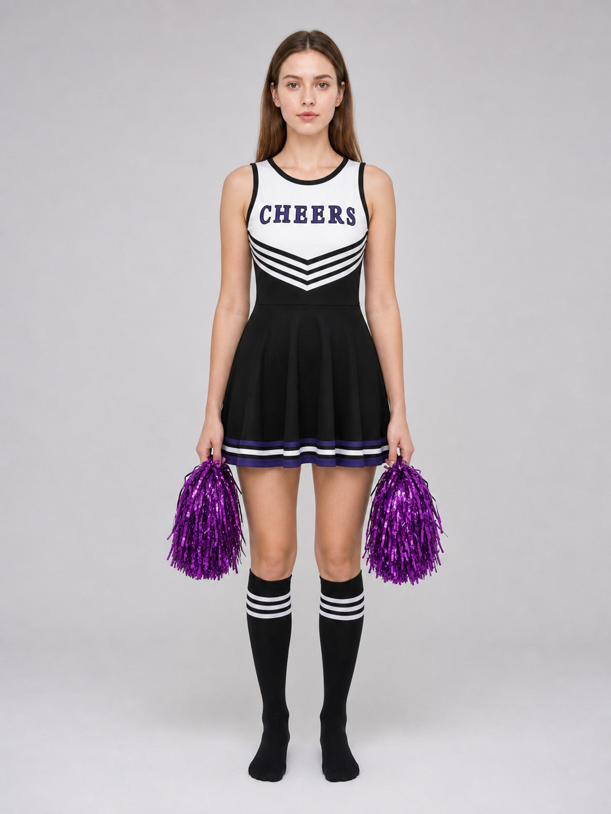 CHEERS Cheerleading Costume with Pom-Poms and Knee-High Socks front view