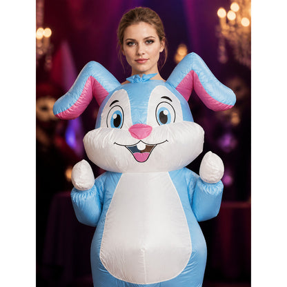 Rabbit Onesie Costume for Adults, Fluffy Pink and White Halloween Outfit with on-model view