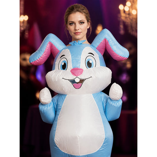 Rabbit Onesie Costume for Adults, Fluffy Pink and White Halloween Outfit on-model view