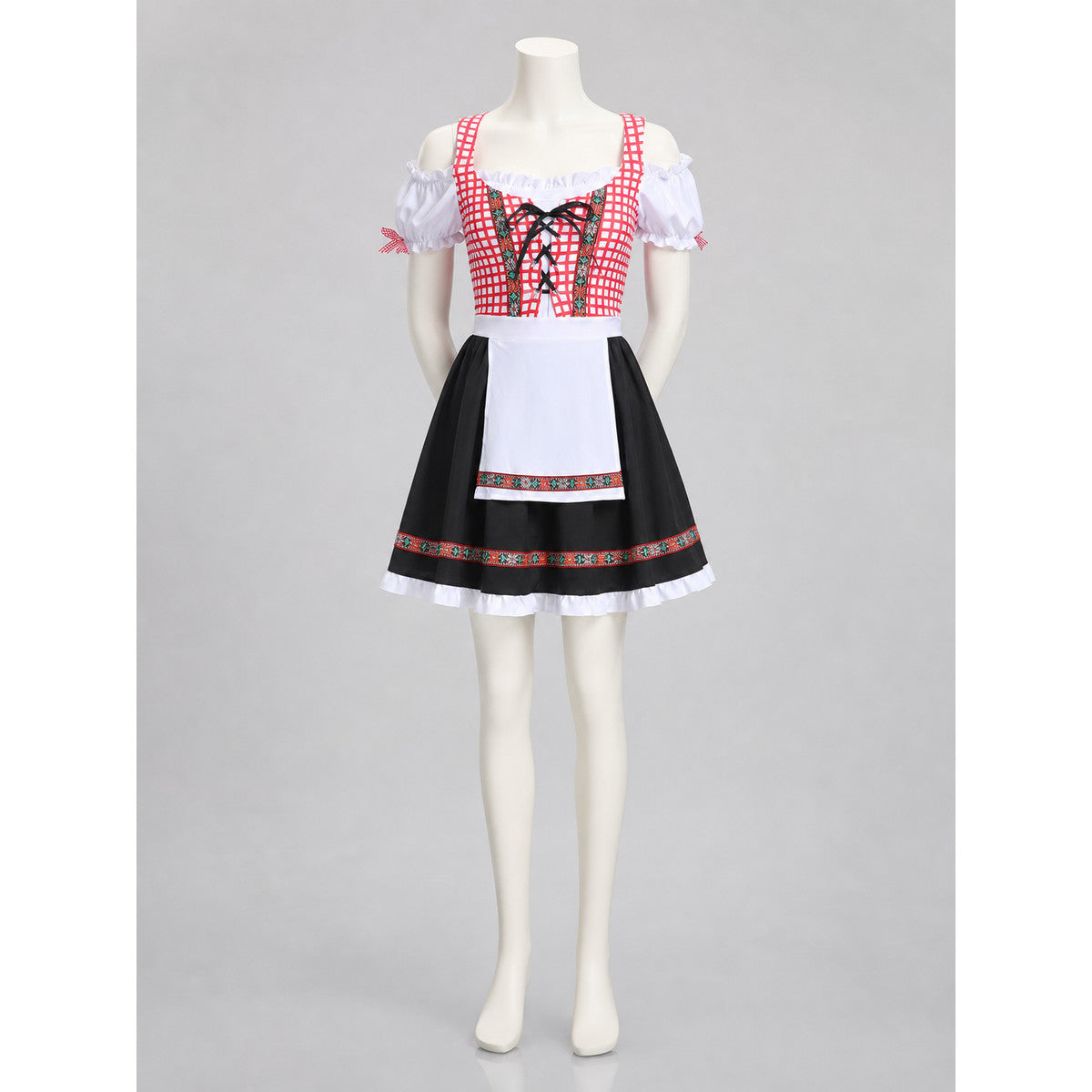 Folk-Style Dress with Apron and Full Skirt