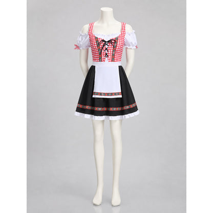 Folk-Style Dress with Apron and Full Skirt
