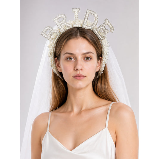 Carnival wedding headband with a white veil for Halloween main product view