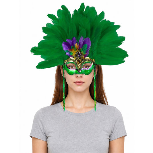 Mask with Green Feathers and Purple Details