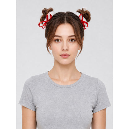 Decorative Hair Ties with Red and White Bows