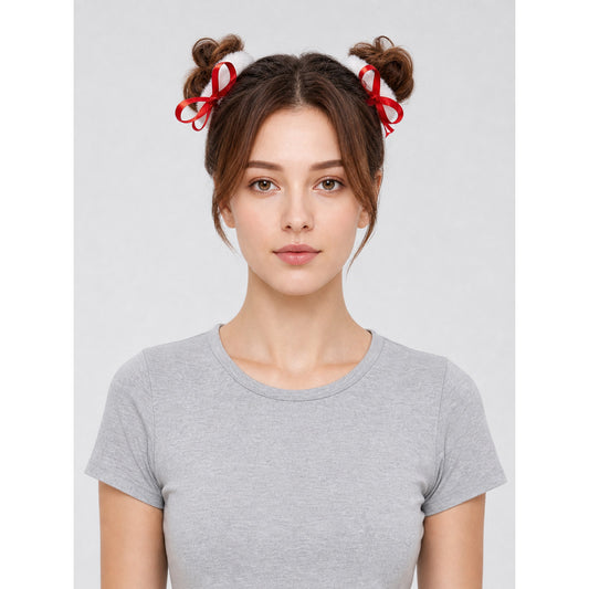 Decorative Hair Ties with Red and White Bows on-model view