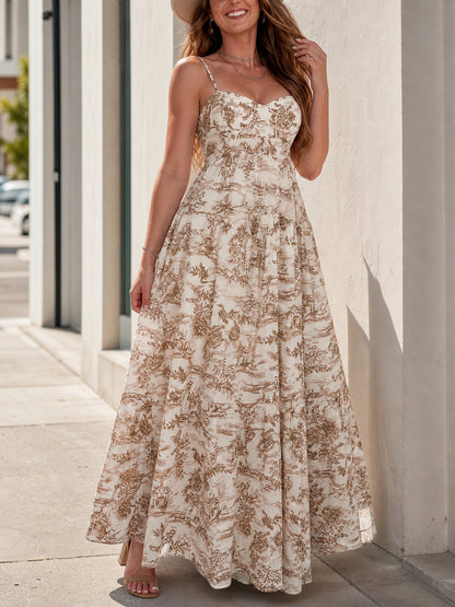 Women's Long Dress with Floral Print and Gathering main product view
