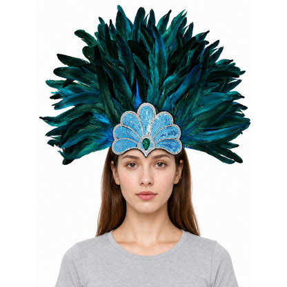 Carnival Feather and Sequin Headpiece front view