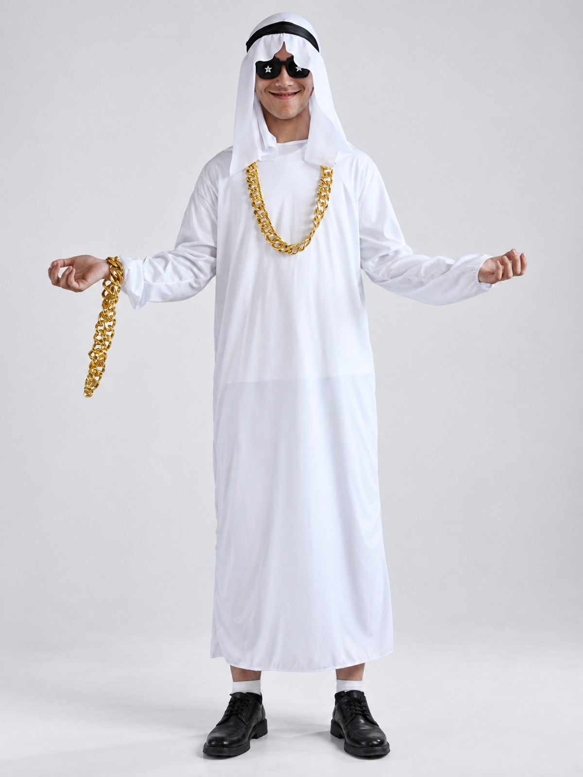 Carnival costume with headpiece, glasses, and chain