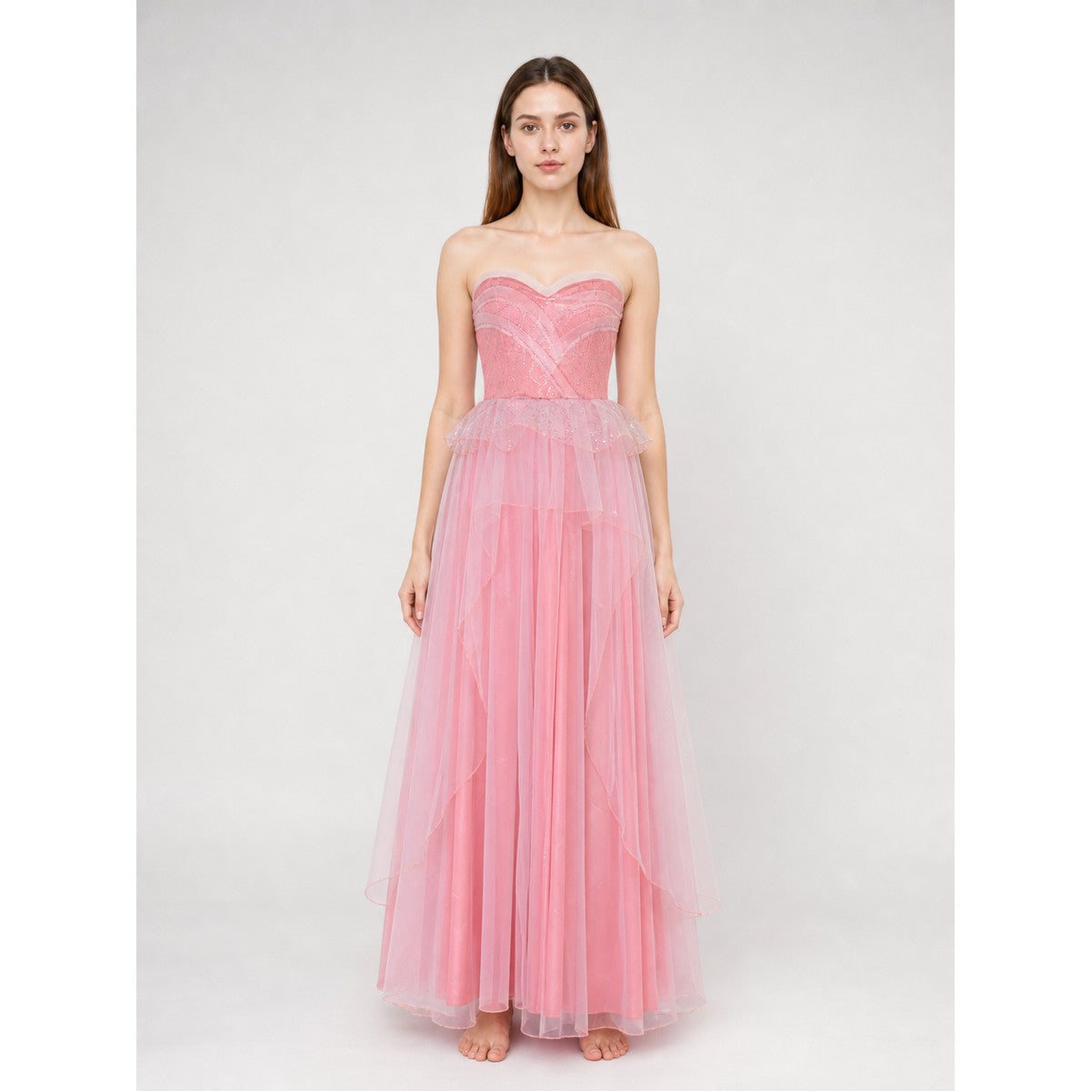 Pink Glinda Cosplay Dress with a Full Skirt on-model view