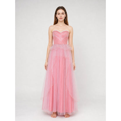 Pink Glinda Cosplay Dress with a Full Skirt on-model view