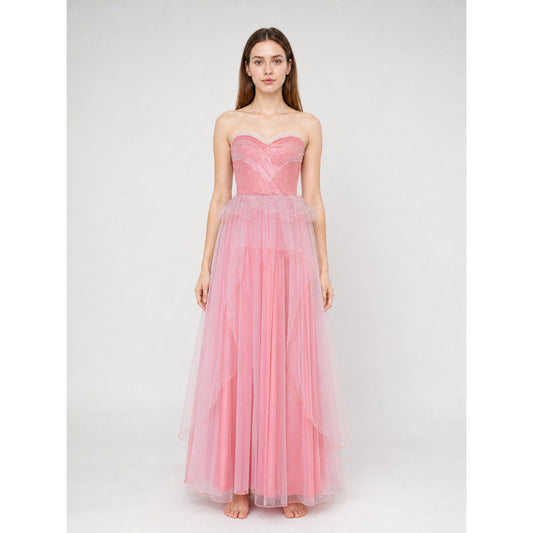 Pink Glinda Cosplay Dress with a Full Skirt on-model view