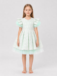 Girls’ Mint Princess Dress with Lace and Tulle