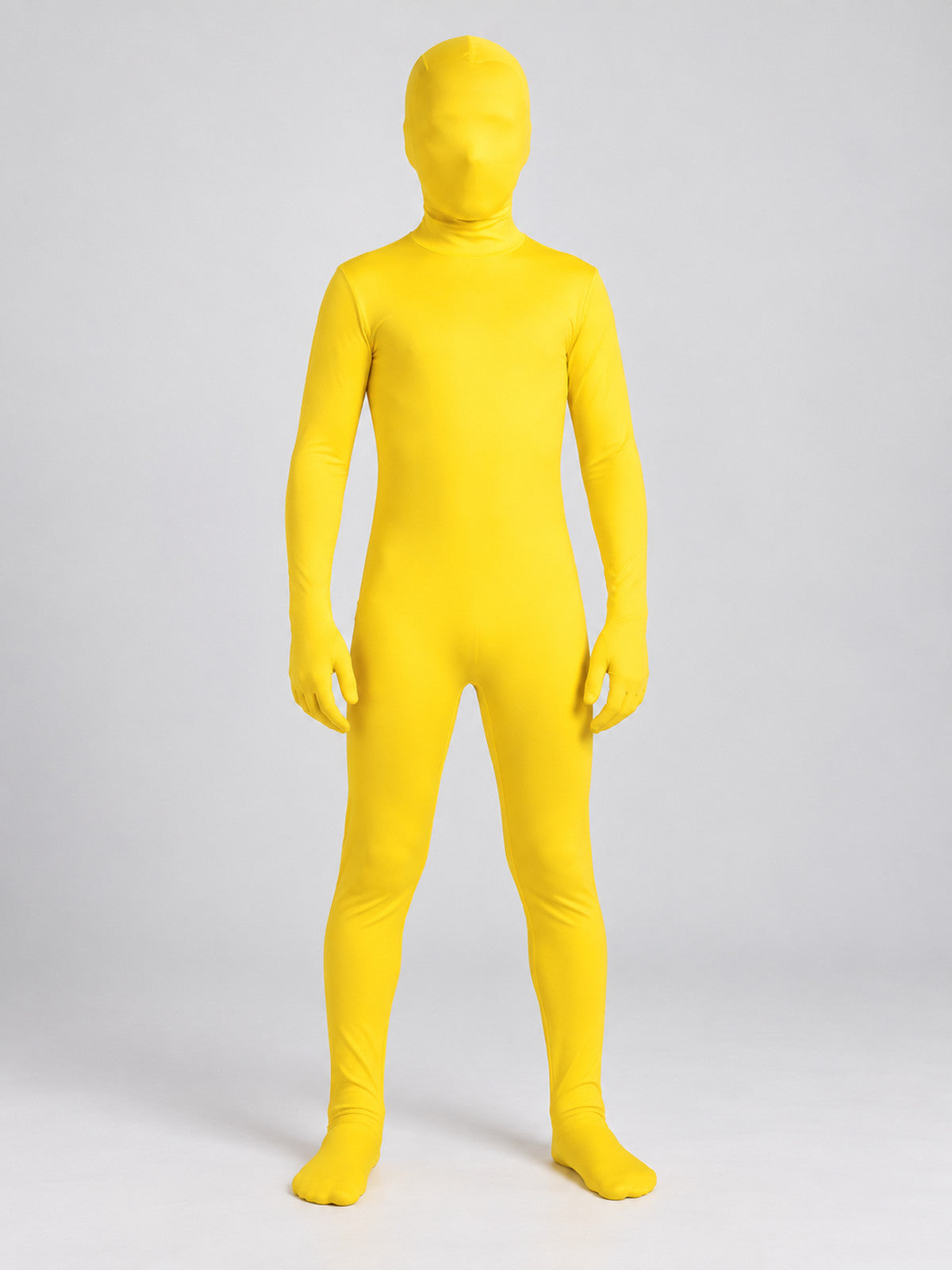 Yellow tight-fitting jumpsuit with full head coverage